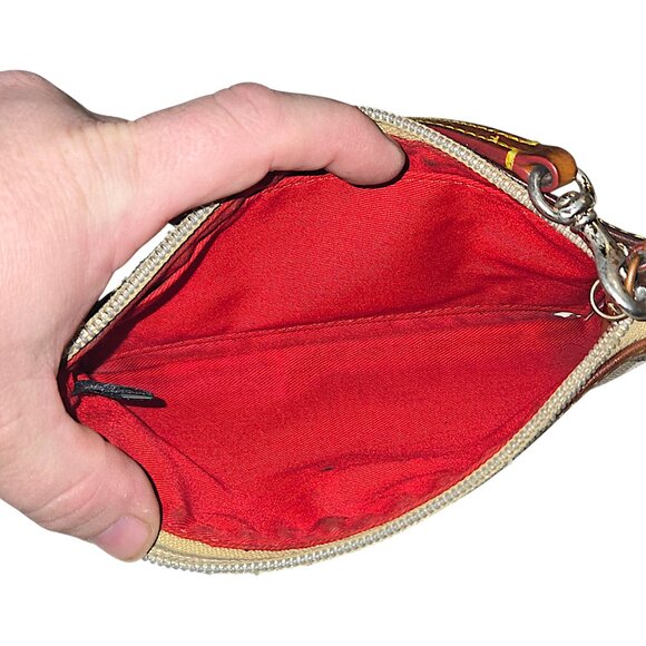 Dooney & Bourke Gray Striped Pebble Grain Wristlet with Strap, Red Interior - Picture 5 of 5